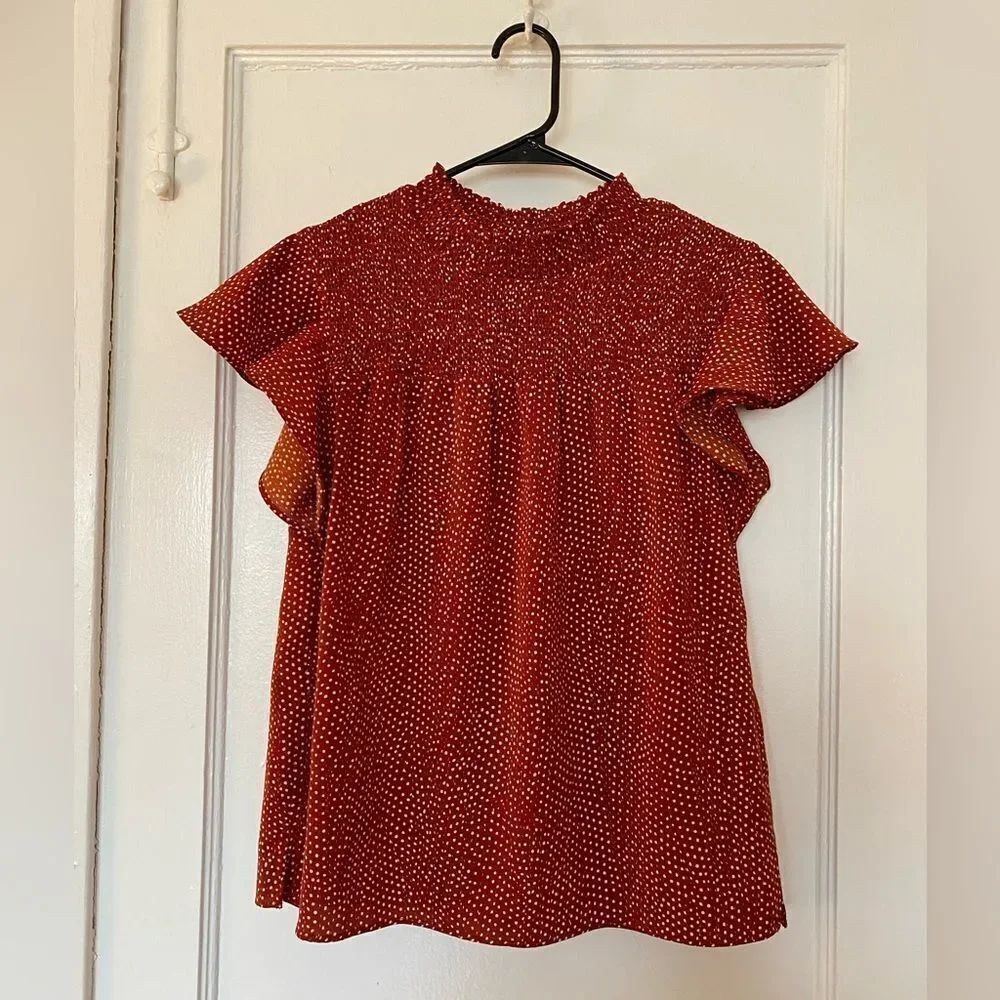 Red Polka Dot Ruffle Sleeve Top Size Small Retro Vintage Inspired Feminine Top
